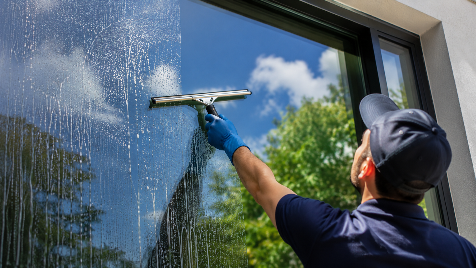 Window cleaning with sparkling glass